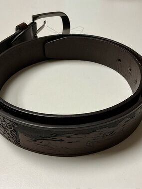 : Men’s Western Cowboy Belt Brown Embossed Horse Design Rustic Ranch Size 40”